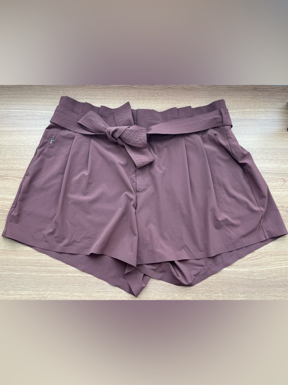 High-Waist Mauve Paperbag Tie Women’s Shorts